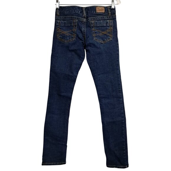 Aeropostale Bayla Skinny Low Rise Distressed Jeans Womens Sz 1/2 Reg Dark Wash - Picture 2 of 13